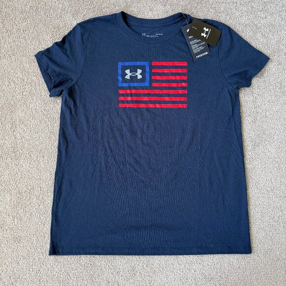 NWT Under Armour Women's Freedom Navy Blue Short Sleeve T-Shirt Size Large - Picture 1 of 5